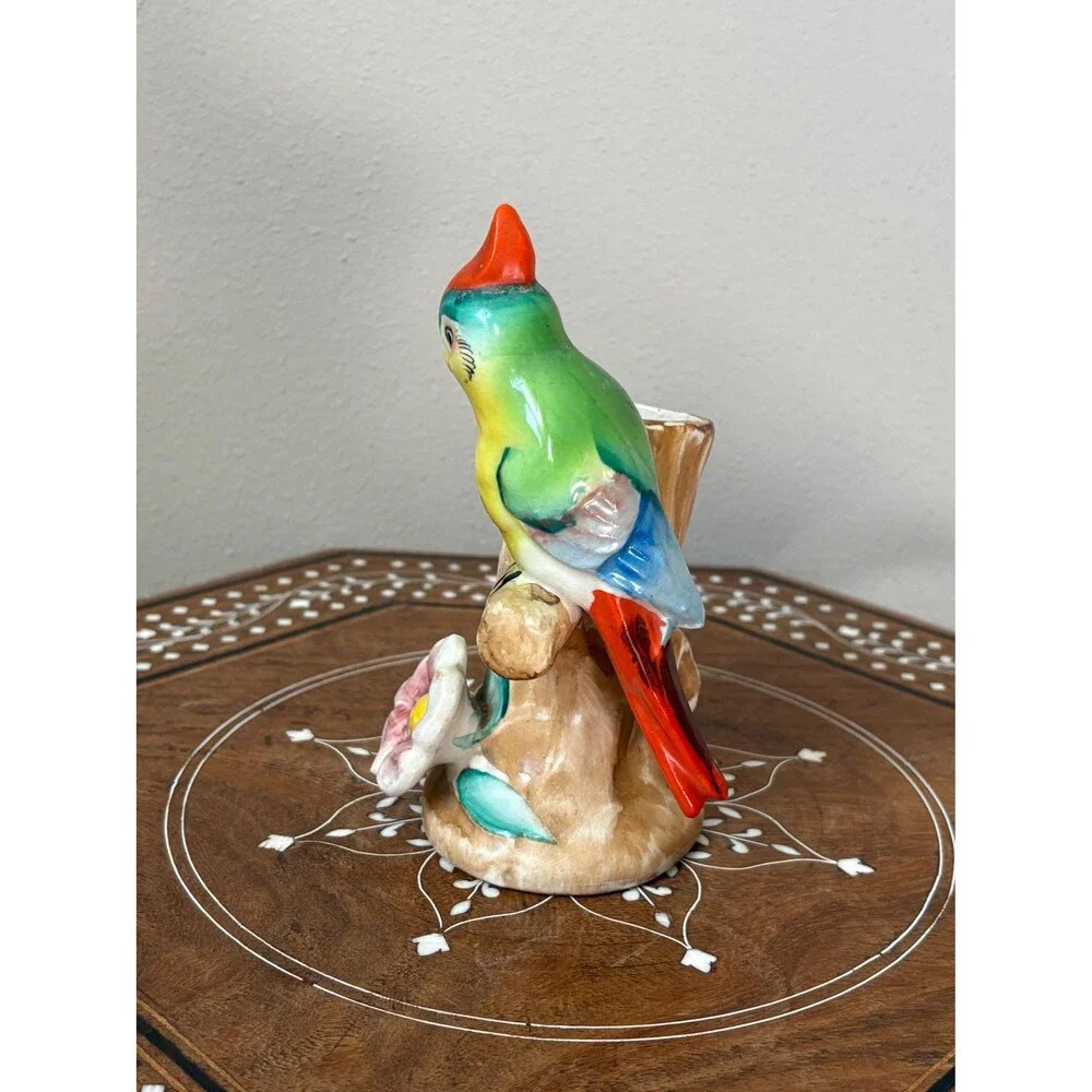 Vintage Torii Brand Bud Vase Planter Parrot Bird On Branch Japan